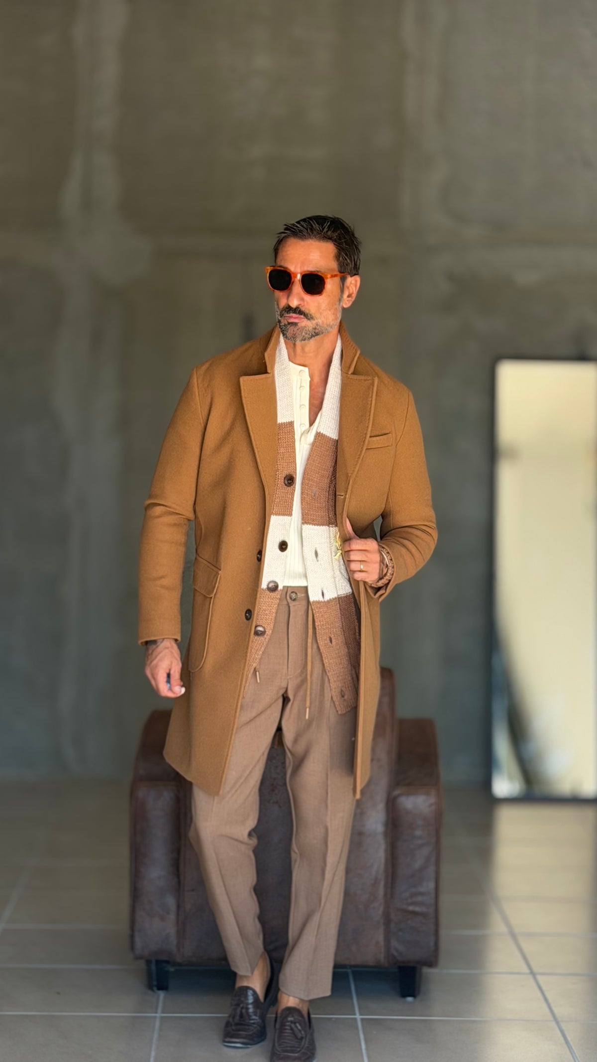 CAPPOTTO CAMMELLO EFFETTO PANNO  MONOPETTO SPALLONE E MARTINGALA 334