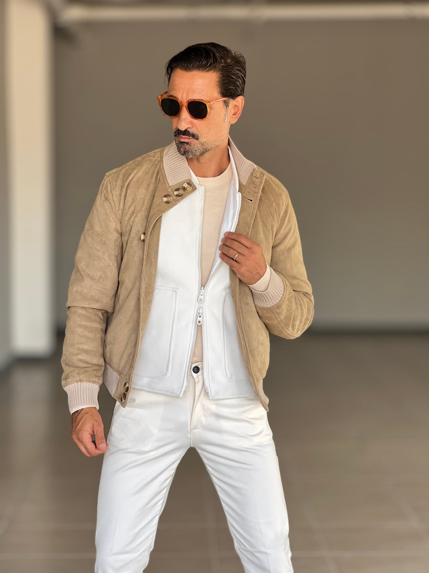 BOMBER PANNO TORTORA COLLO E POLSI IN MAGLIA