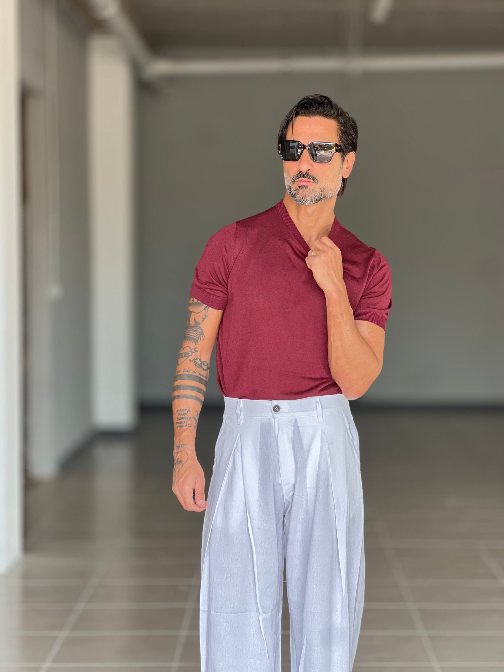 WHITE VISCOSE TROUSERS WITH REGULAR BOTTOM