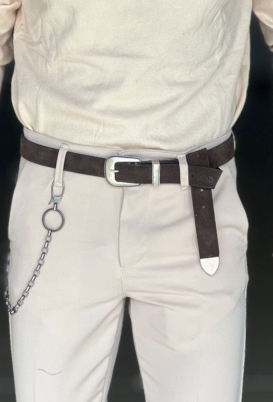 CINTURA CAMOSCIO PELLE TESTA MORO FIBIA GRANDE