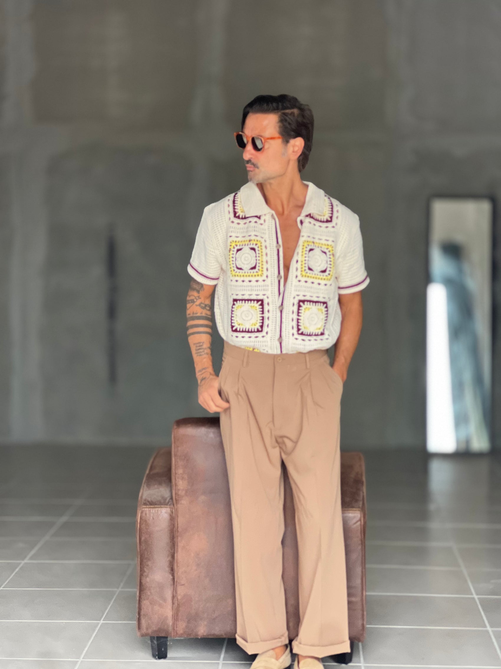 WHITE VISCOSE TROUSERS WITH REGULAR BOTTOM