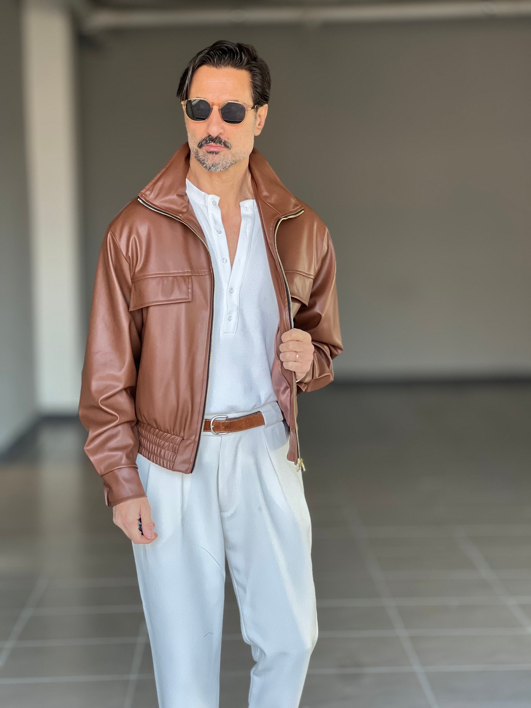 GIUBBINO CUOIO  ECOPELLE CROP OVERSIZE