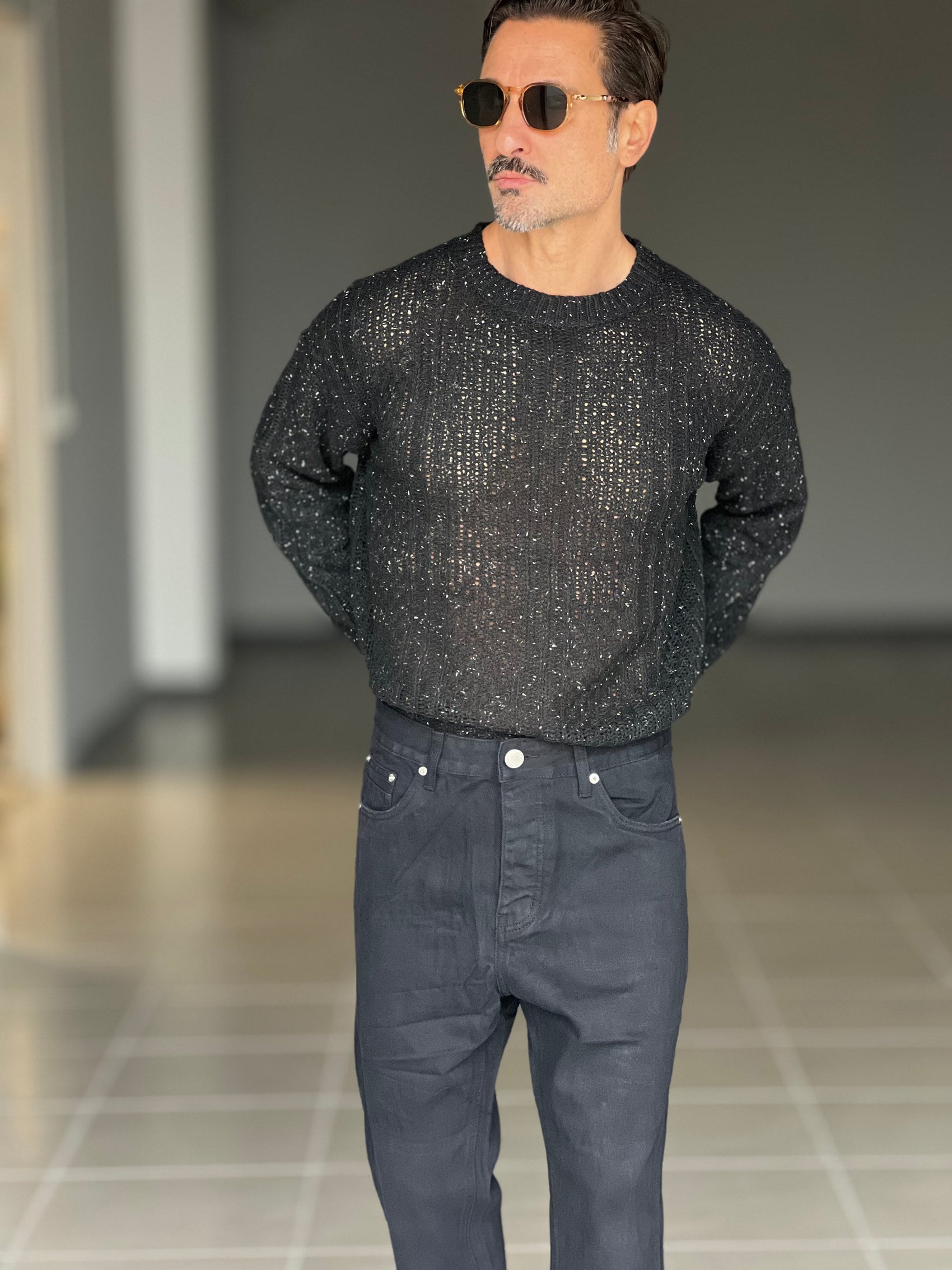 MAGLIA  NERA MELANGE  VISCOSA E MISTI