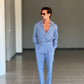 FILLJACKET  CELESTE MARE GESSATA VISCOSA OVER FIT 0301 ABBINABILE AL PANTALONE GESSATO  CELESTE MARE 00301