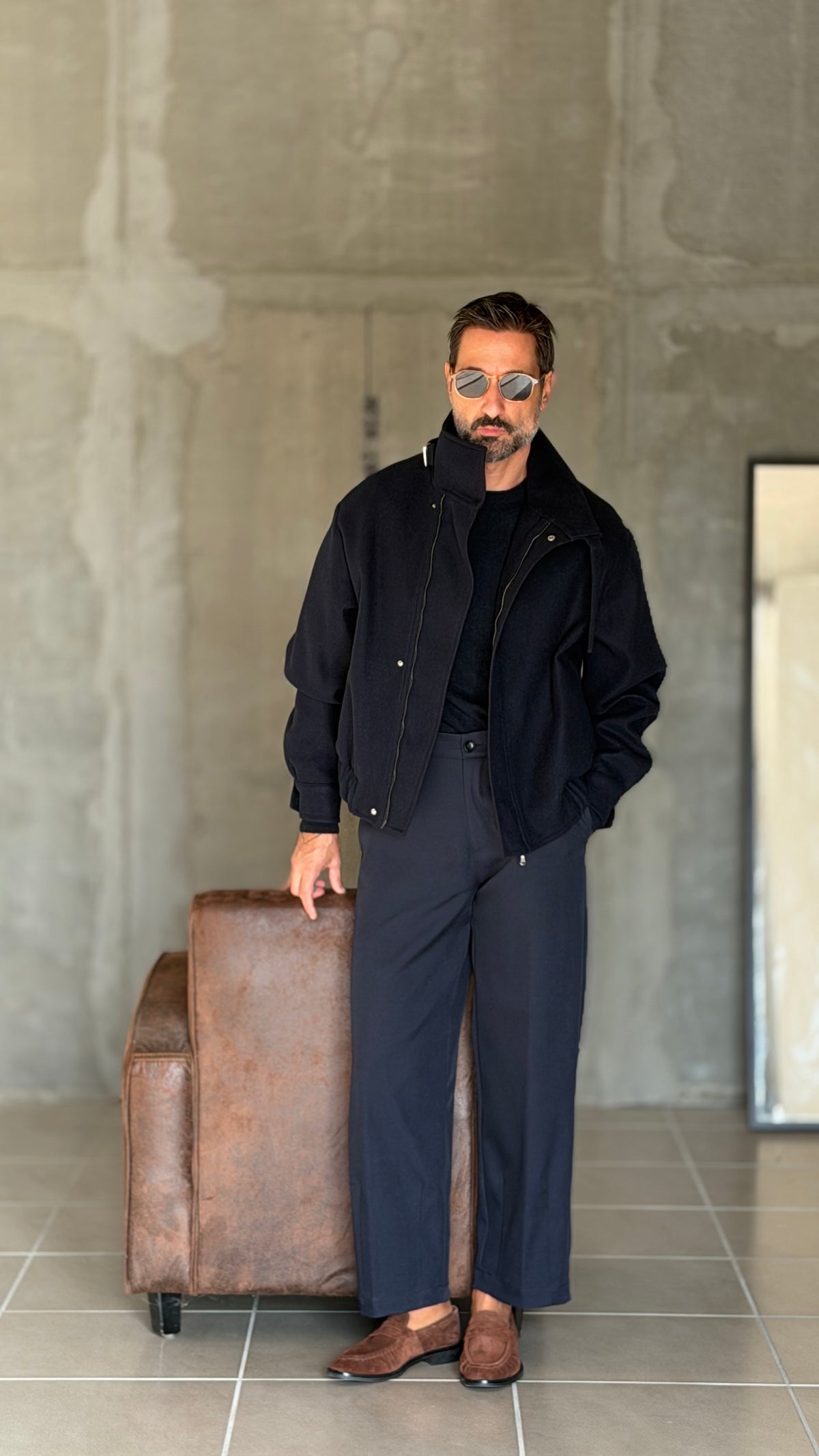 GIUBBINO BLU   PANNO COLLO SCIARPA CROP 1062