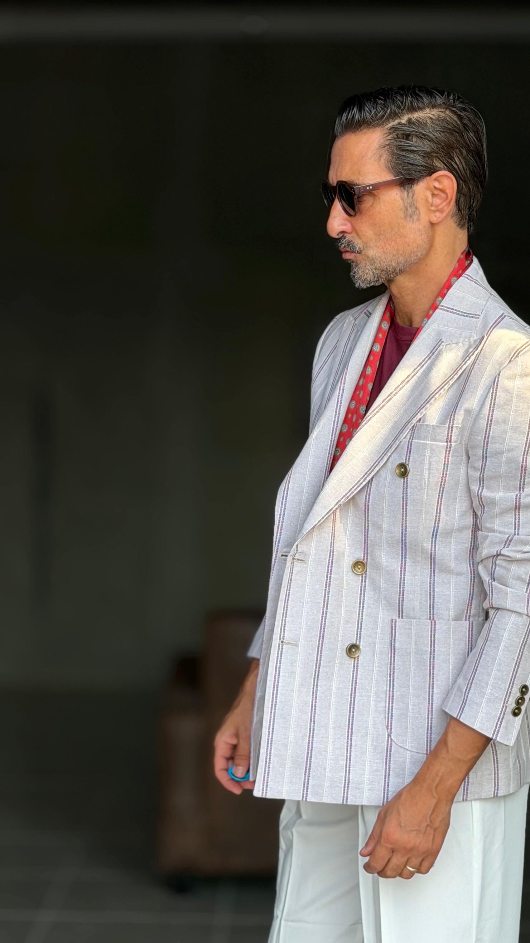GIACCA DOPPIOPETTO BEIGE GESSATA BORDEAUX COTONE