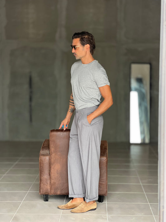 PANTALONE GRIGIO FONDO AMPIO ( ABBINABILE ALLA GIACCA CAMMELLO OO131)