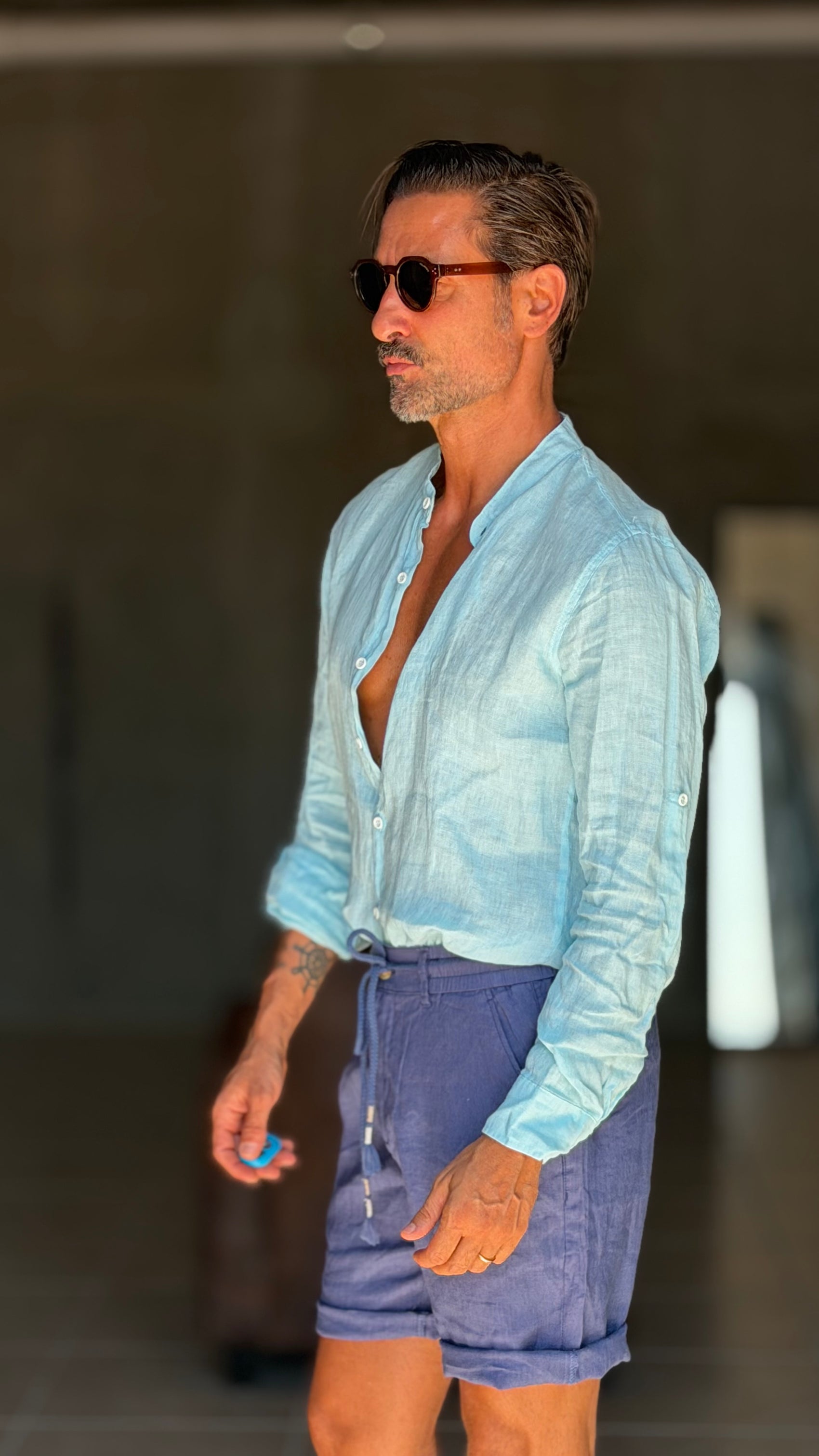 CAMICIA TURCHESE COREANA    LINO