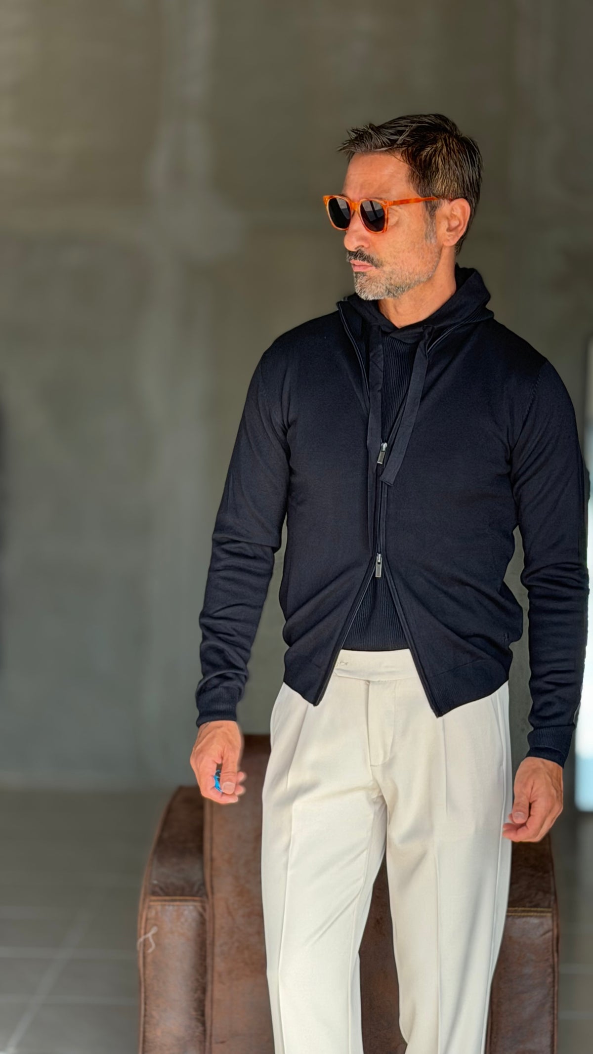 CARDIGAN  BLU RASATO DOPPIA ZIP  HAMAKI-HO VISCOSA E MISTI