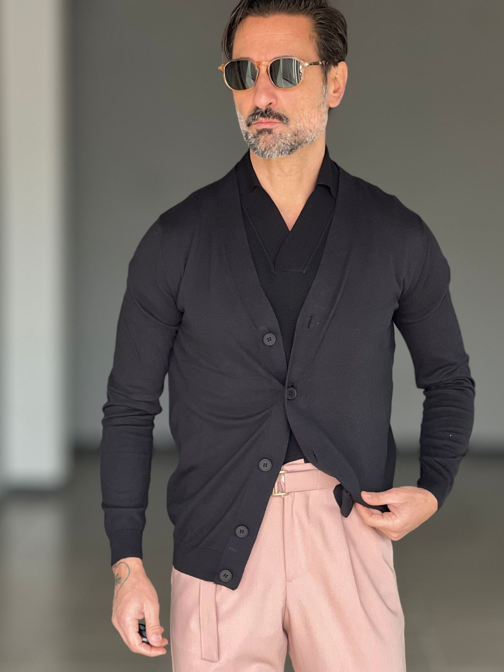 CARDIGAN RASATO  NERO COTONE