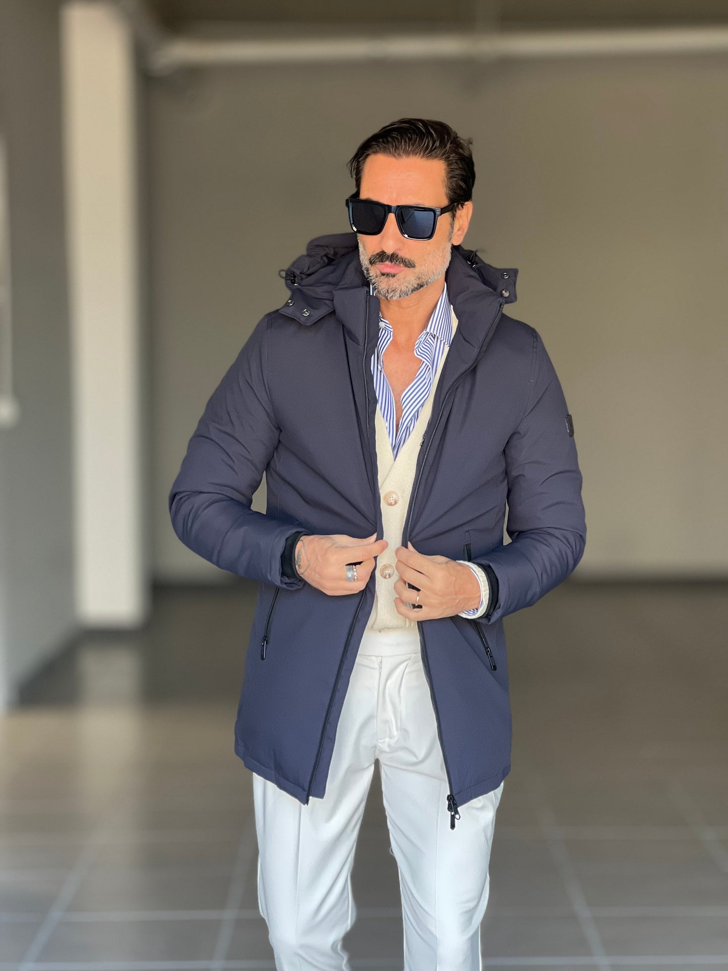 PARKA HAPPER  BLU TESSUTO TECNICO ZIP TERMOSALDATE