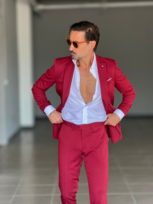 ABITO ROSSO MONOPETTO VISCOSA E MISTI