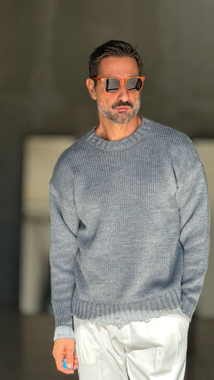 PULLOVER GRIGIO CHIARO  OVERFIT TESSUTO  MISTO EFFETTO SHETTLAND