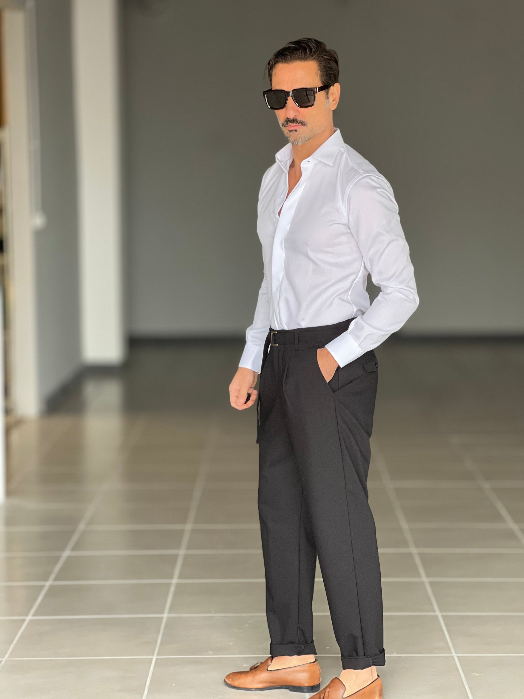 PANTALONE  PINCES  NERO   GABARDINE DI COTONE G PLAY