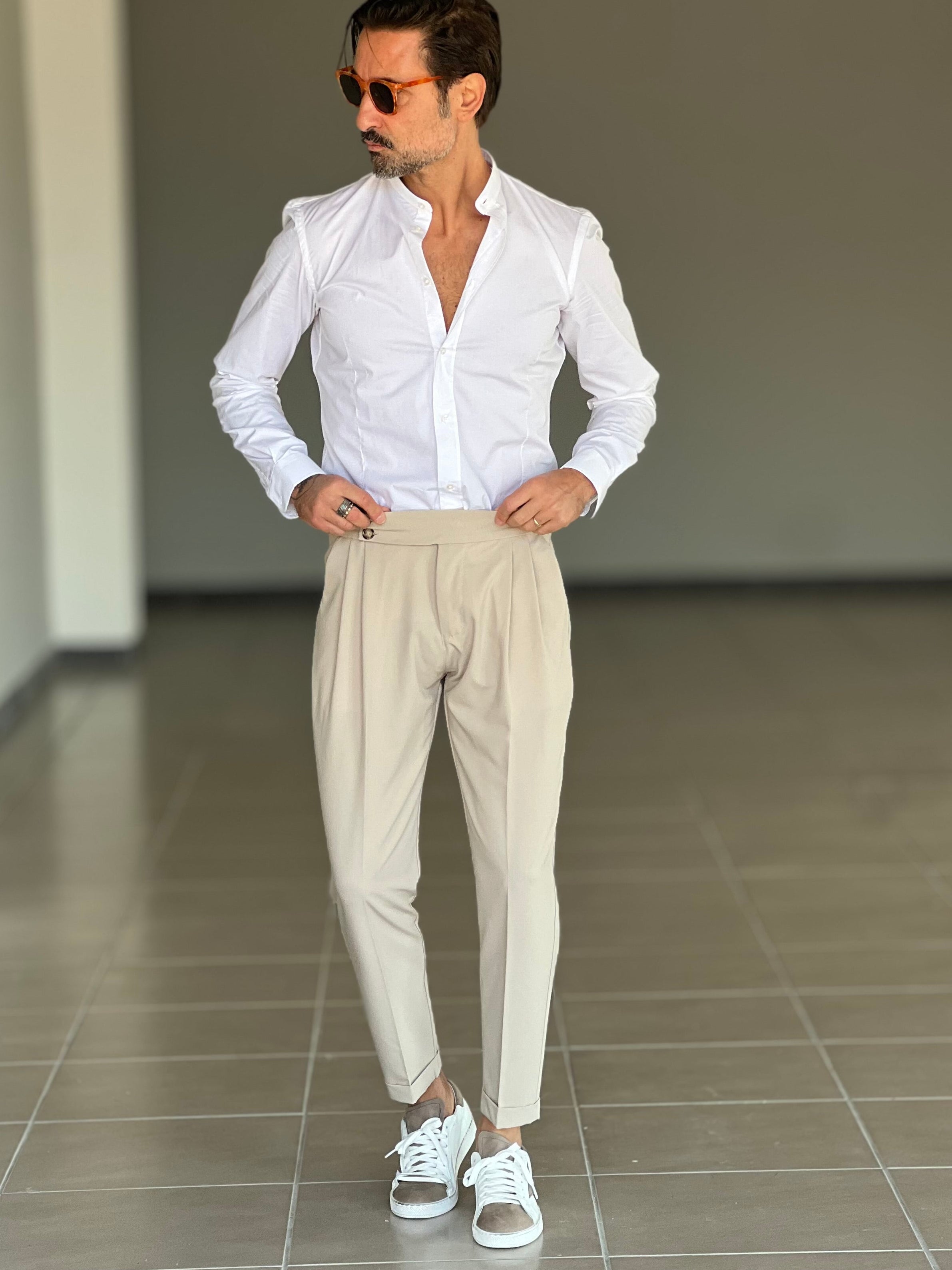 PANTALONE BEIGE VITA ALTA PINCES VISCOSA