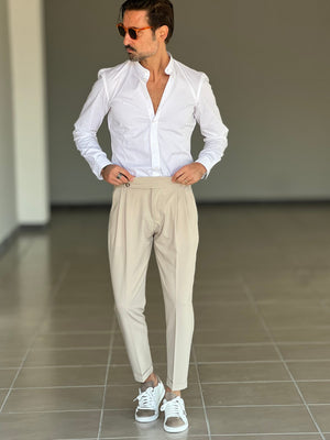 WHITE VISCOSE TROUSERS WITH REGULAR BOTTOM
