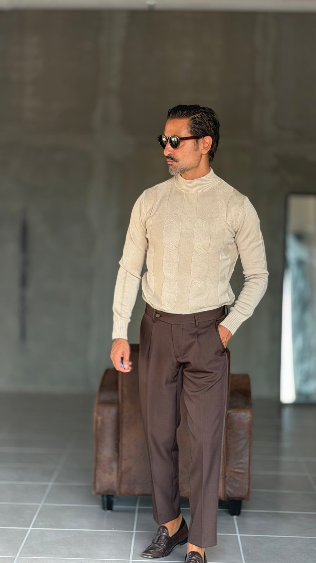 PULLOVER BEIGE  MEZZO COLLO TRECCIA VISCOSA