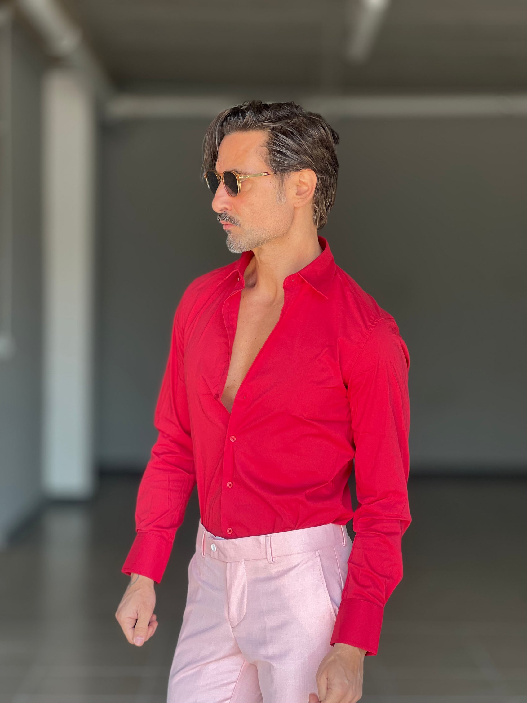 CAMICIA ROSSA  POPELINE DI COTONE STRECH. 0045