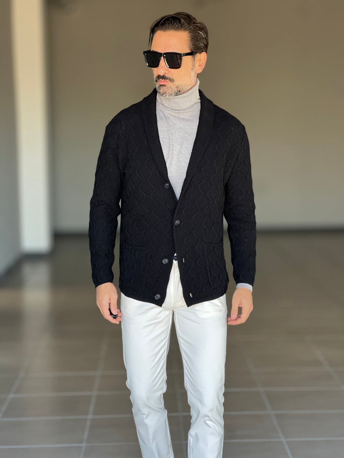 CARDIGAN GIACCA NERO  LAVORAZIONE A RILIEVO