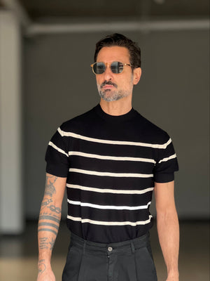 MAGLIA NERA  RIGA GIRO IN FILO 101