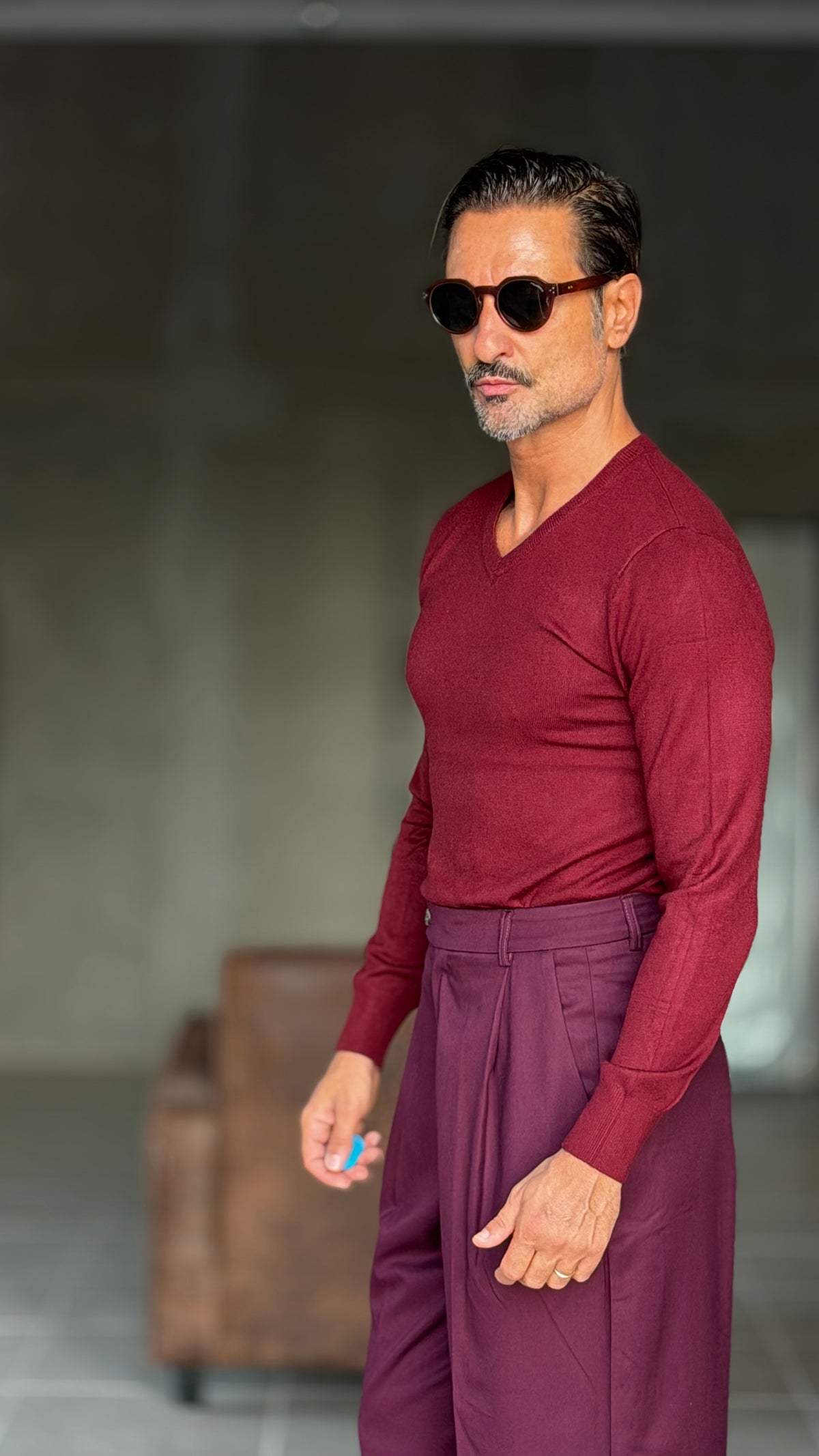 PULLOVER  COLOR VINO  SCOLLO V VISCOSA E MISTI