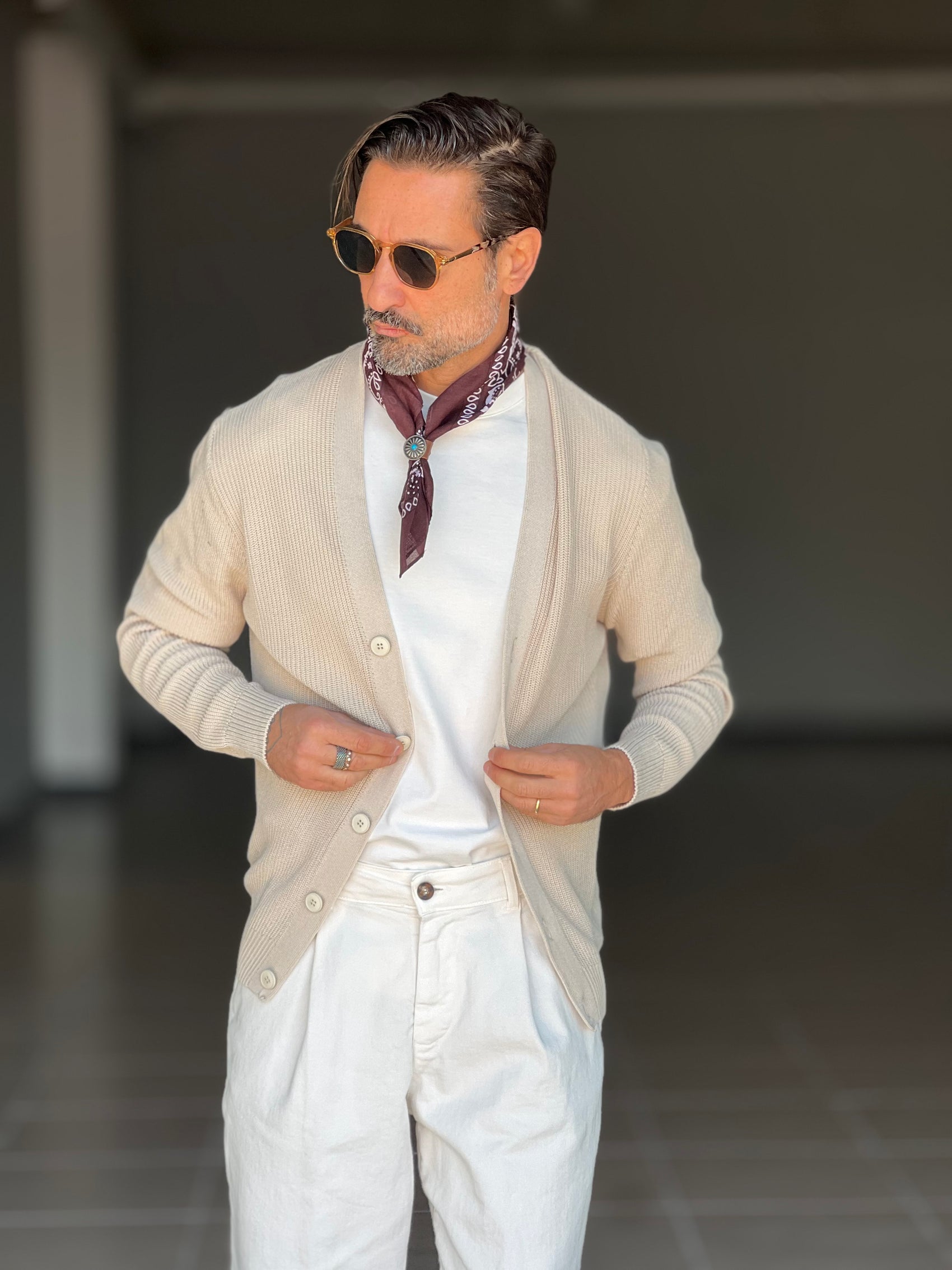 CARDIGAN AVORIO  DERBY COTONE OVER FIT