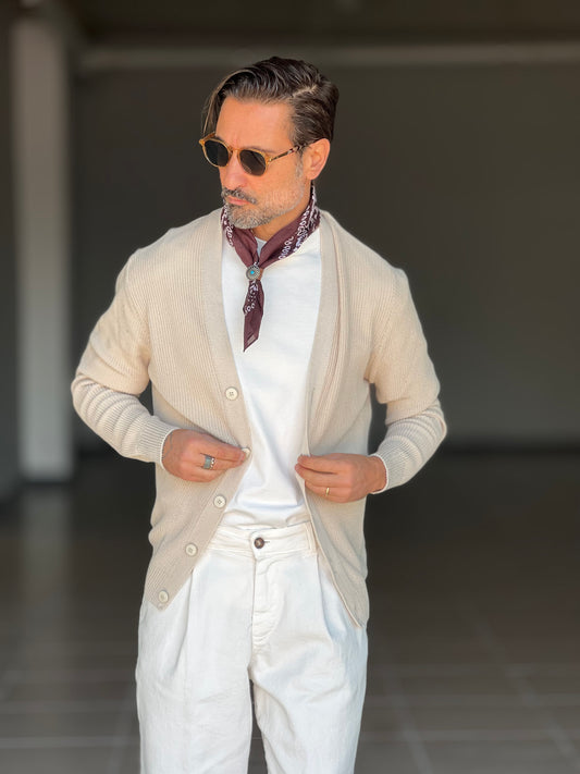 CARDIGAN AVORIO  DERBY COTONE OVER FIT