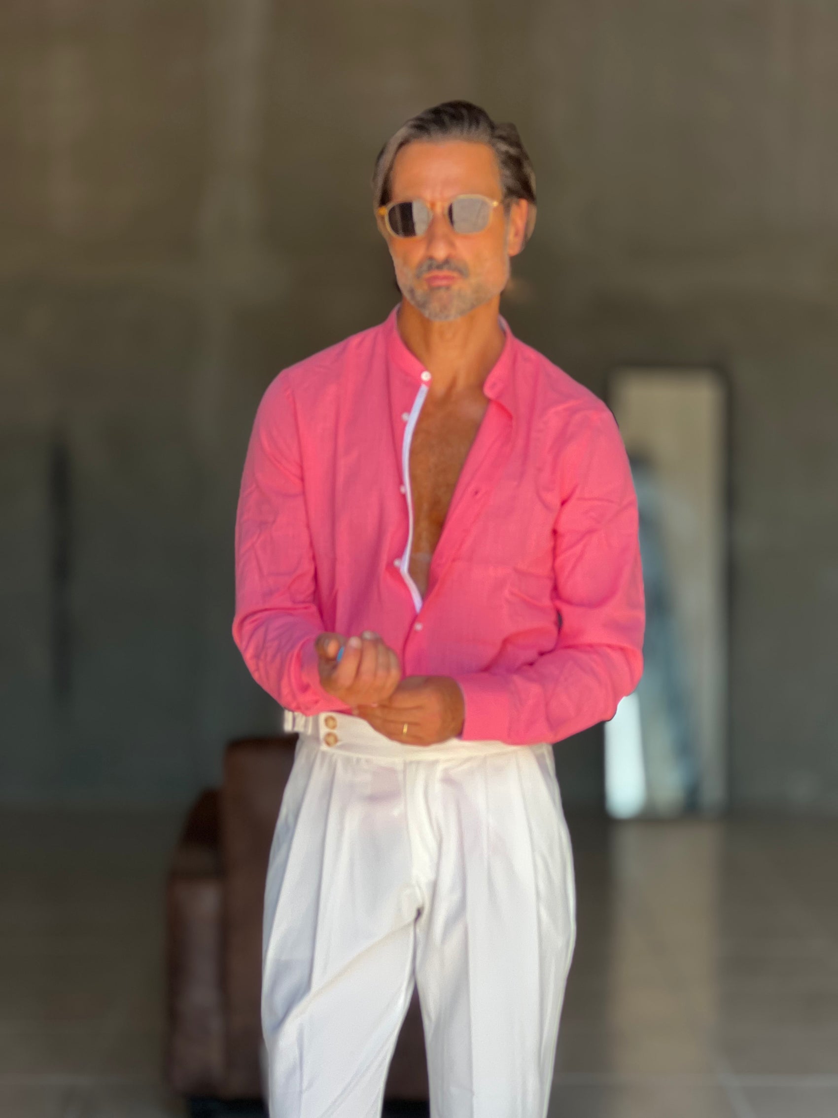 WHITE VISCOSE TROUSERS WITH REGULAR BOTTOM