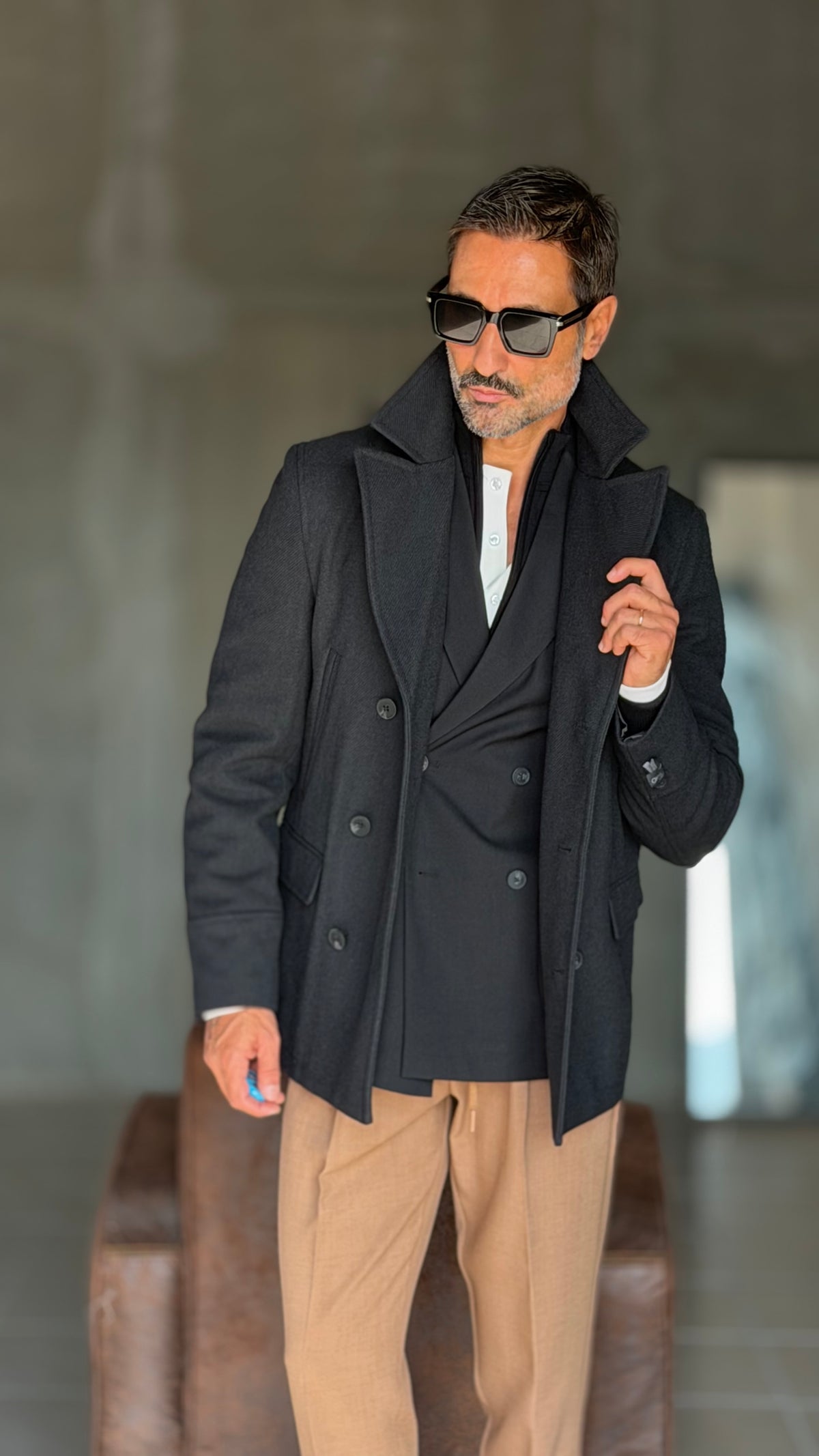 BLUE HIGH NECK COAT
