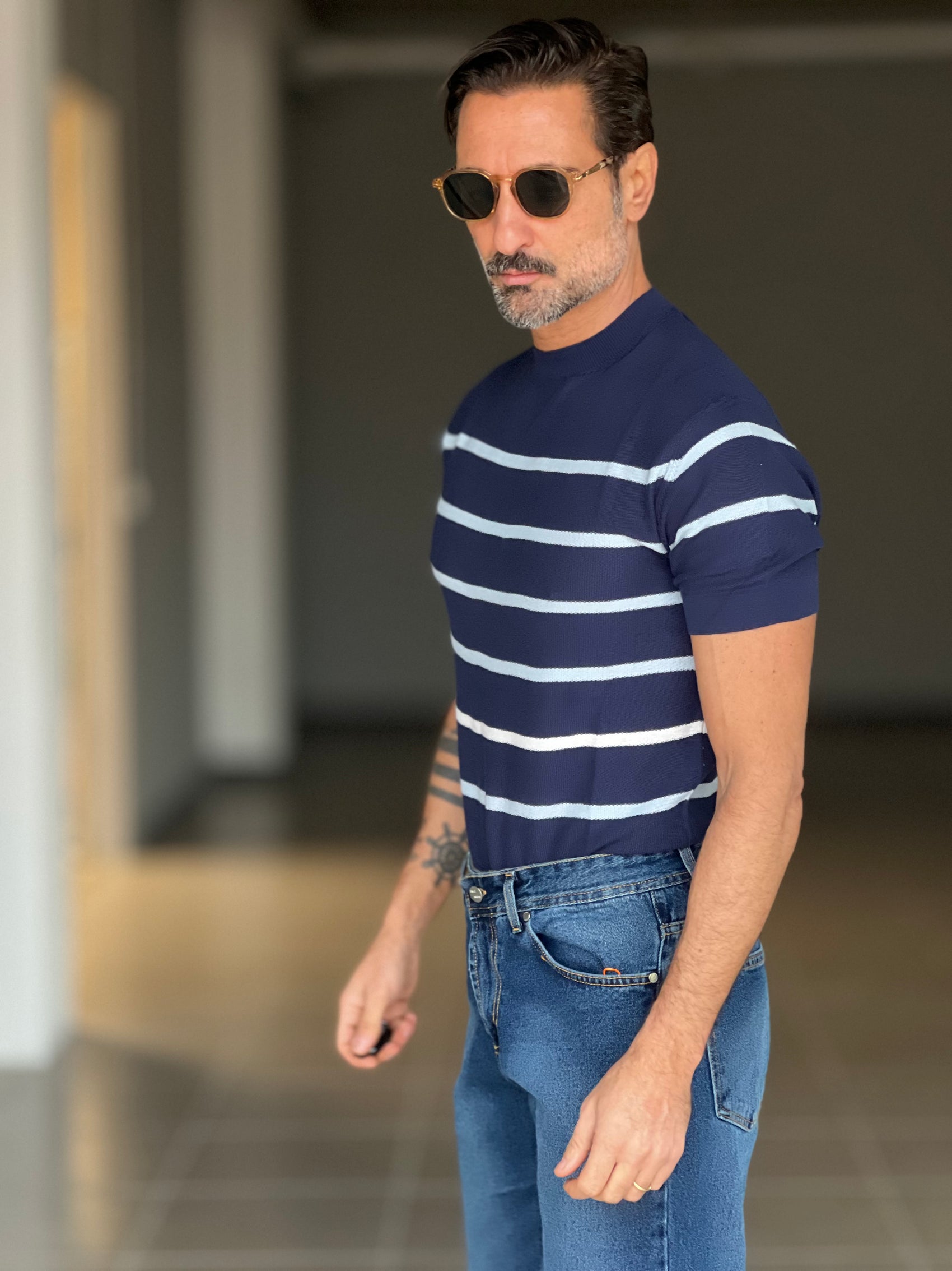 MAGLIA BLU RIGA GIRO IN FILO