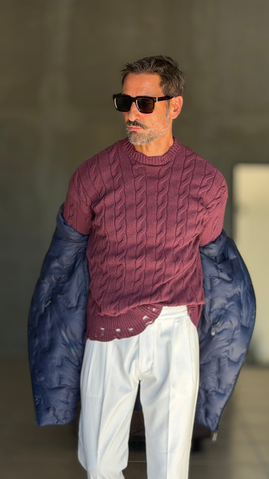 PULLOVER  COLOR VINO   TRECCIA ROTTURE RUGULAR