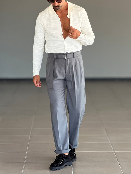 PANTALONE  FONDO AMPIO  GRIGIO CINTURA VISCOSA E MISTI