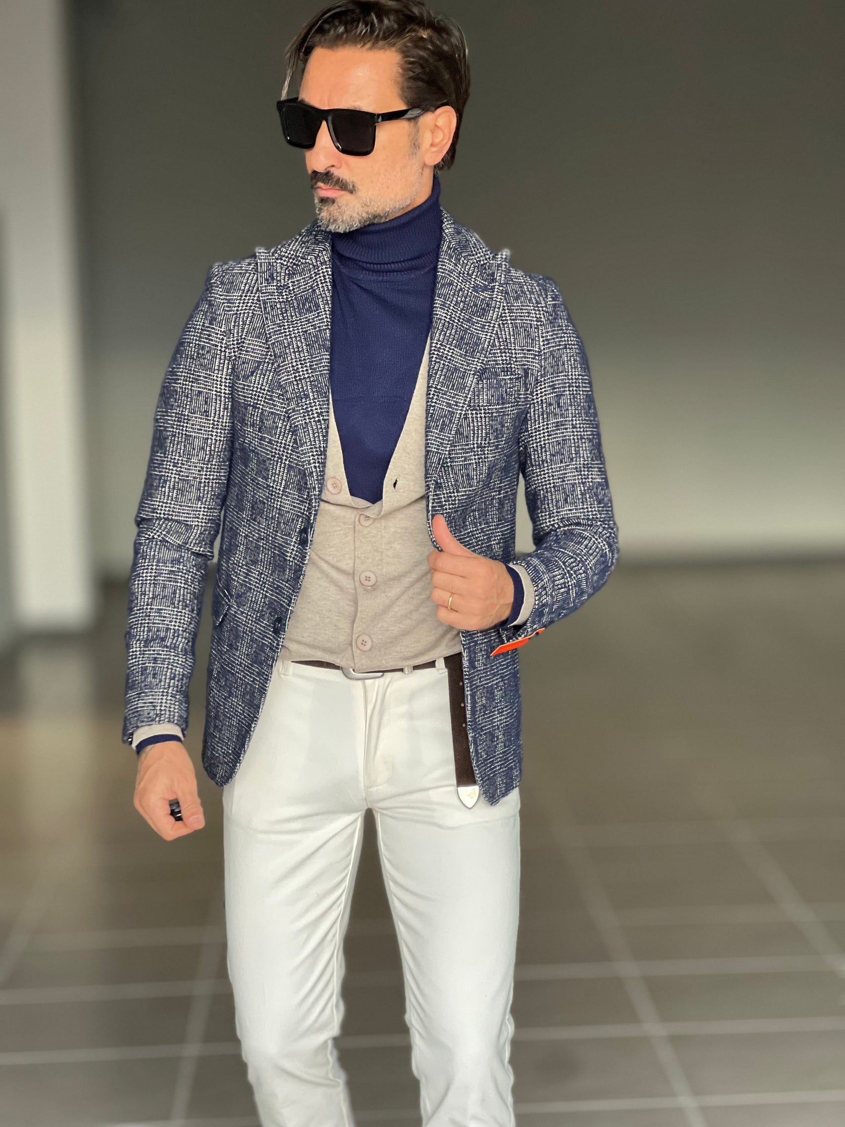 GIACCA TARTAN GRANDE  BLU E GRIGIO slim