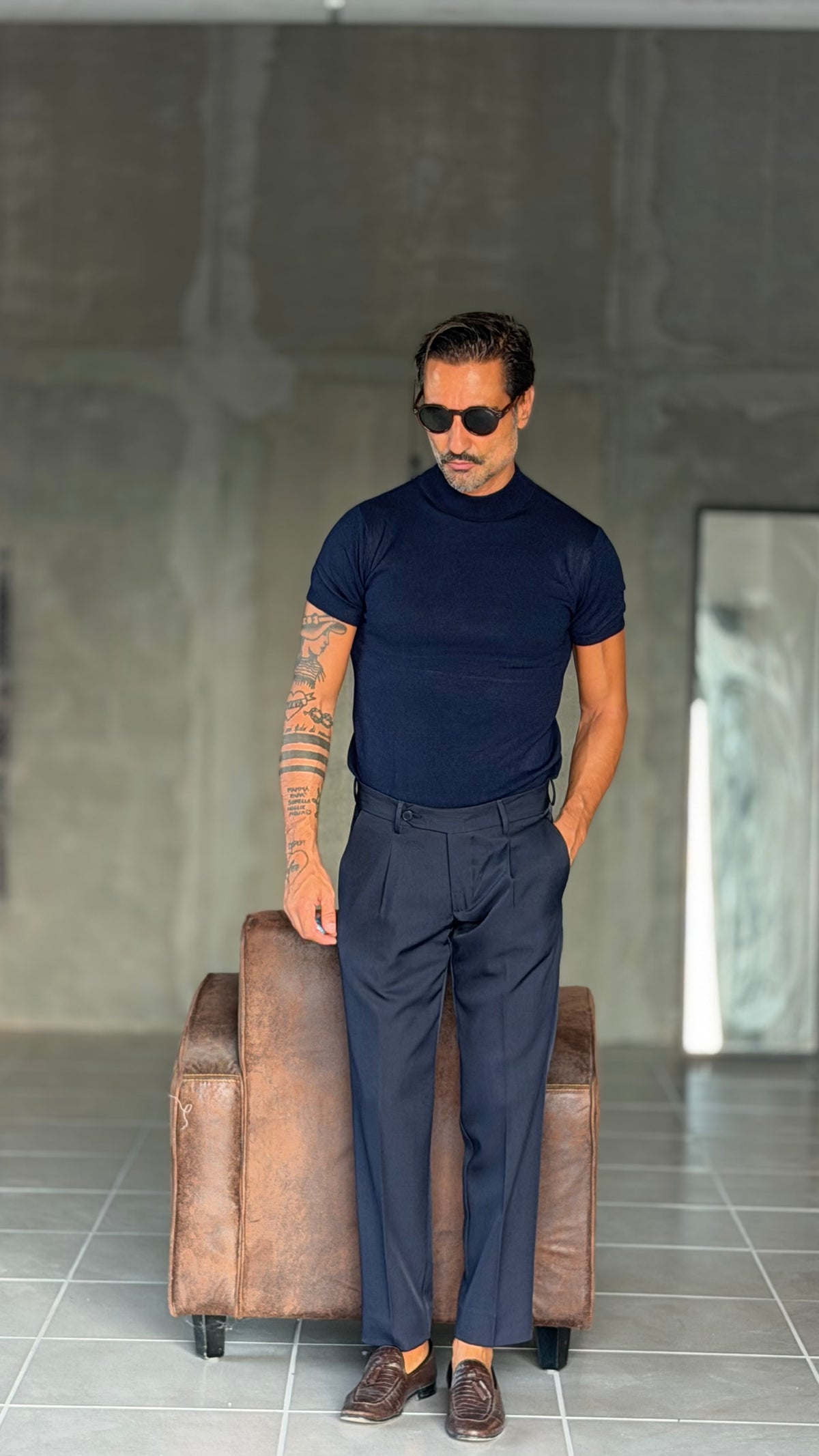 PANTALONE  BLU  DOPPIAPINCES VISCOSA E MISTI