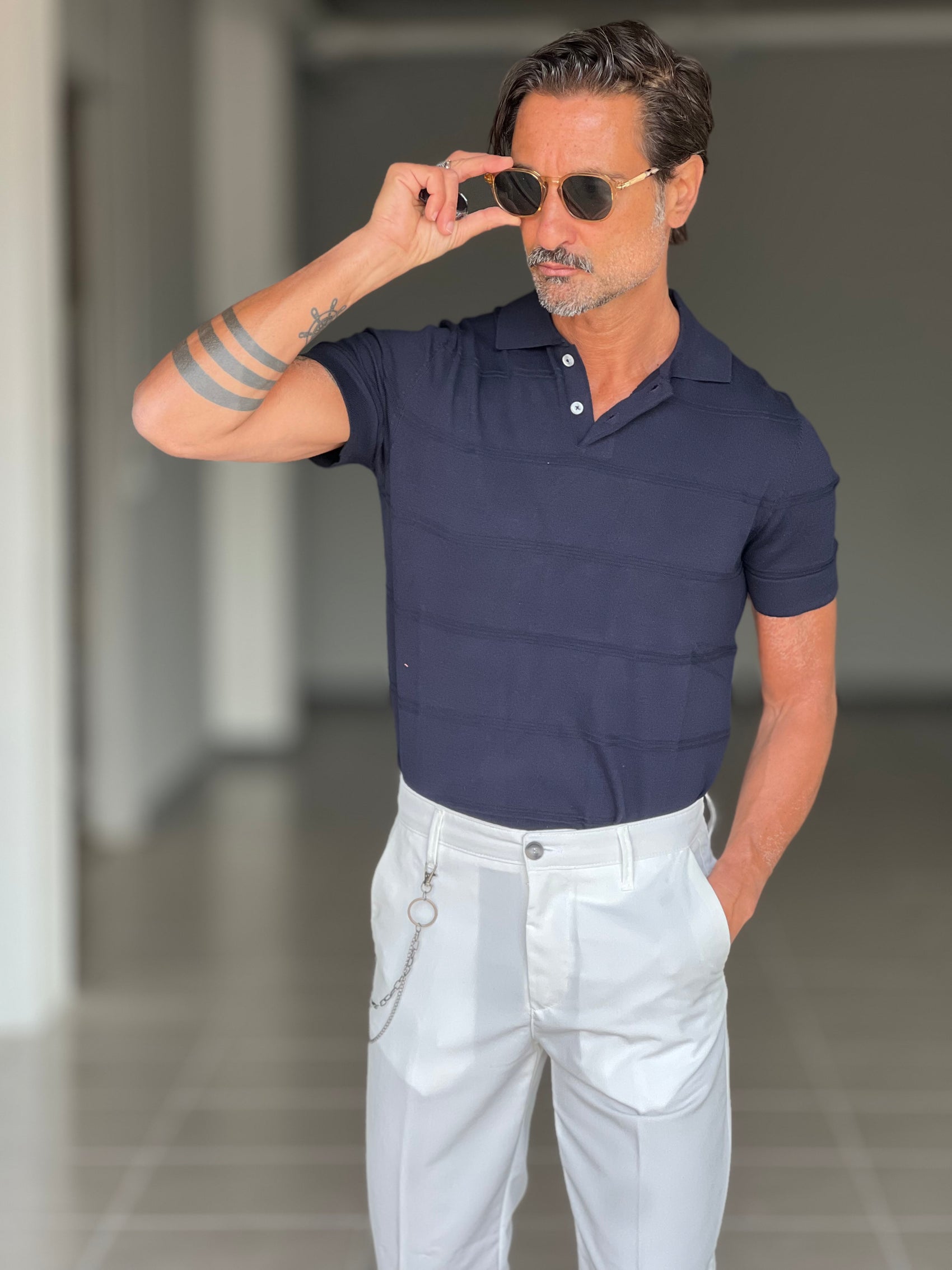 POLO BLU  TESSUTO OPERATO