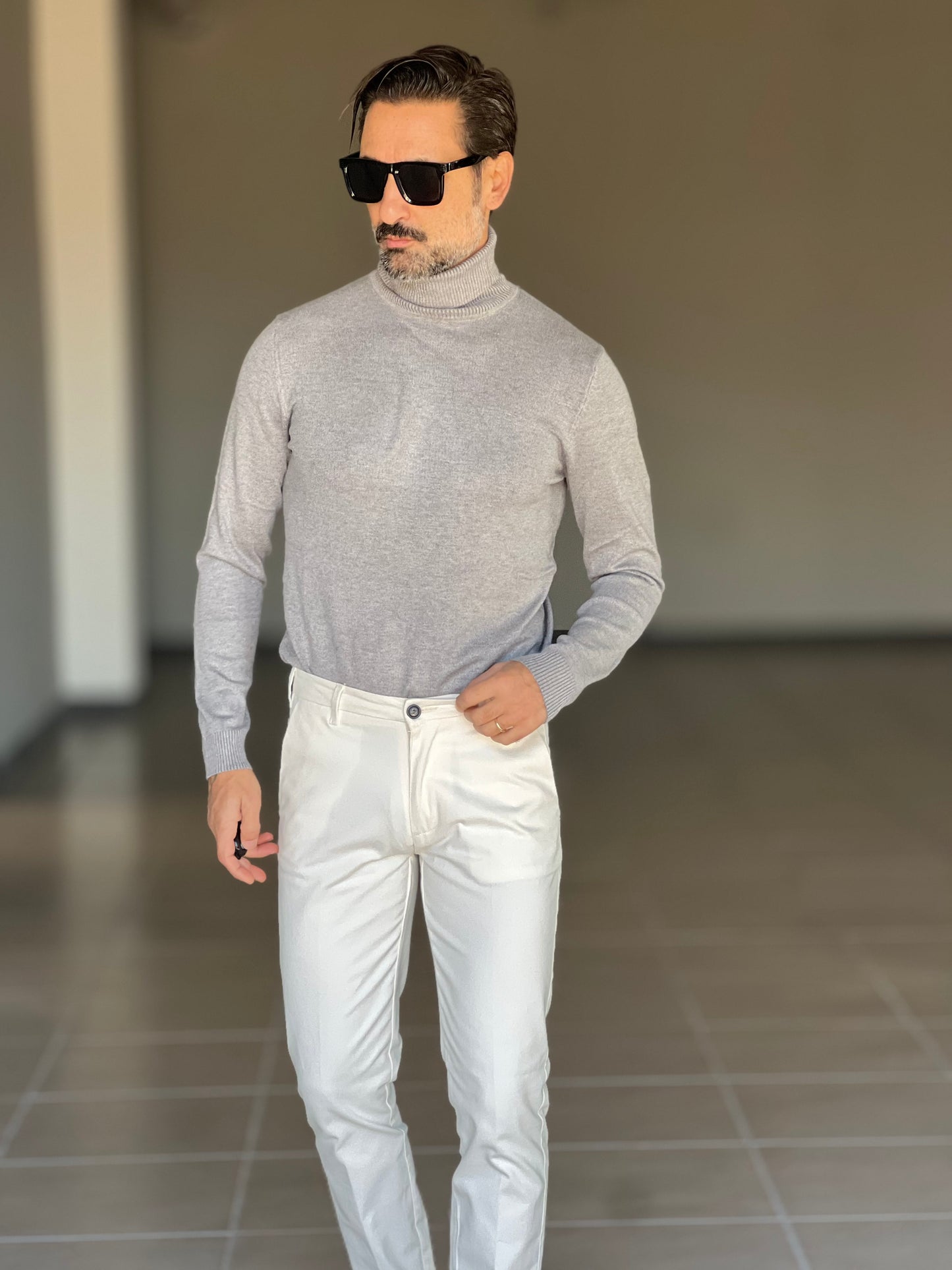 COLLO ALTO  GRIGIO RASATO 2 FILI