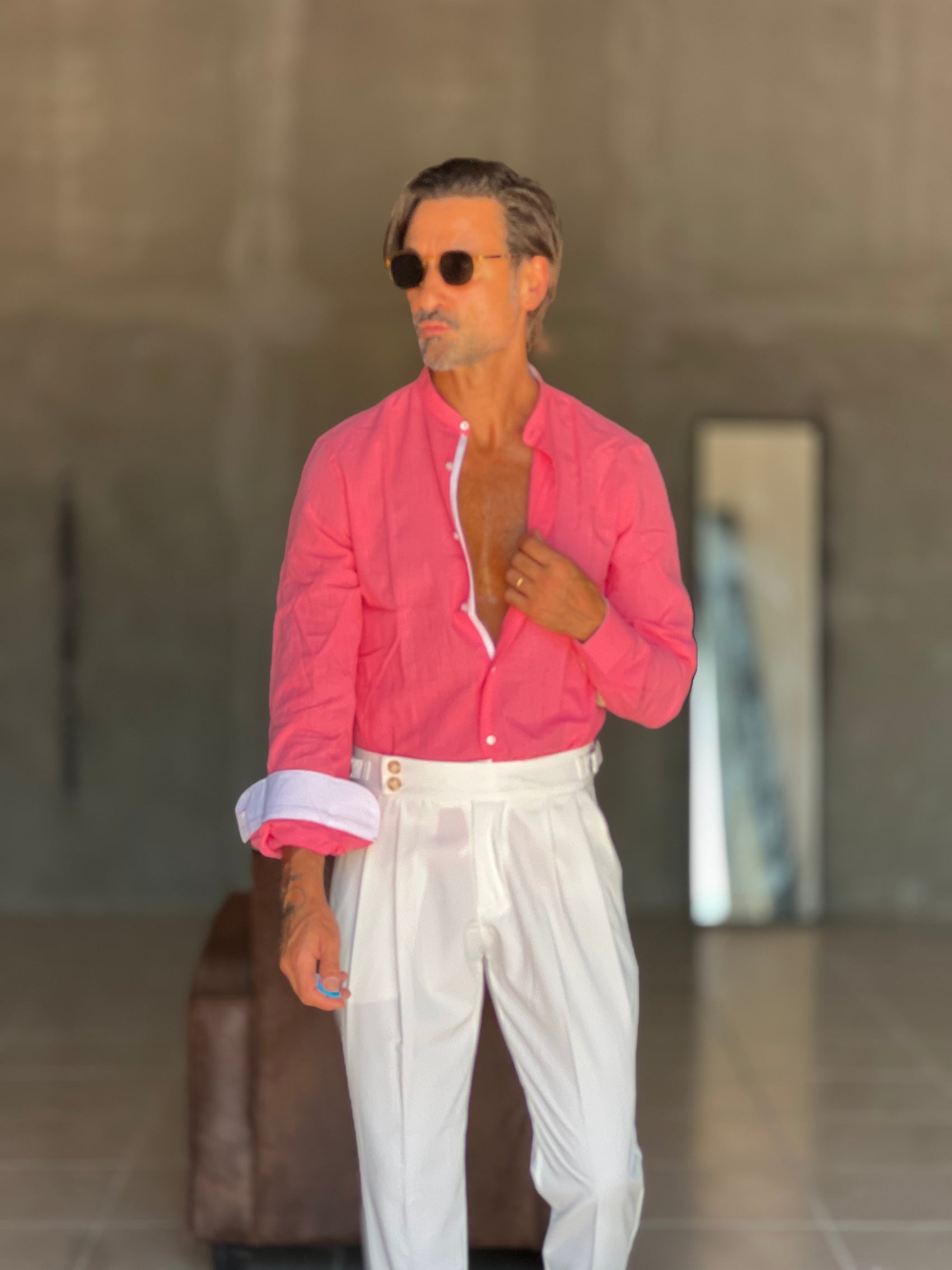 WHITE VISCOSE TROUSERS WITH REGULAR BOTTOM