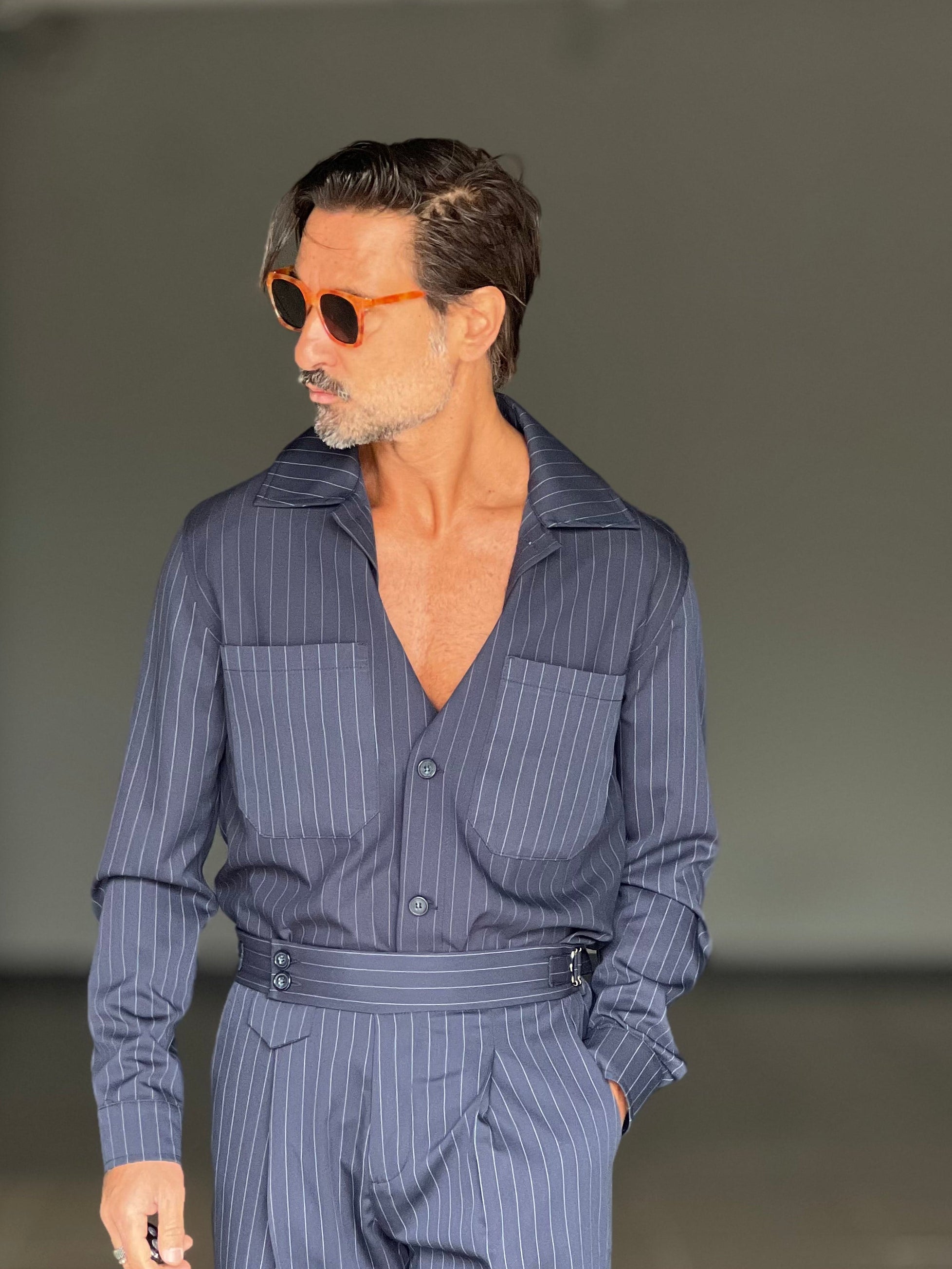 FILLJACKET BLU GESSATA VISCOSA OVER FIT