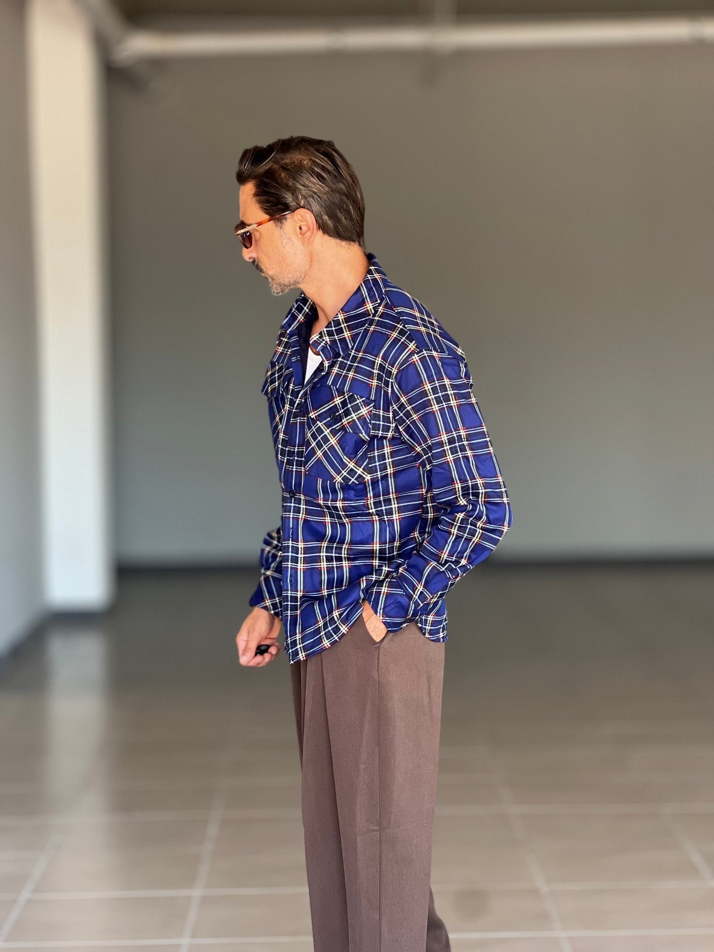 FILL JACKET QUADRO  BLU FELPATA