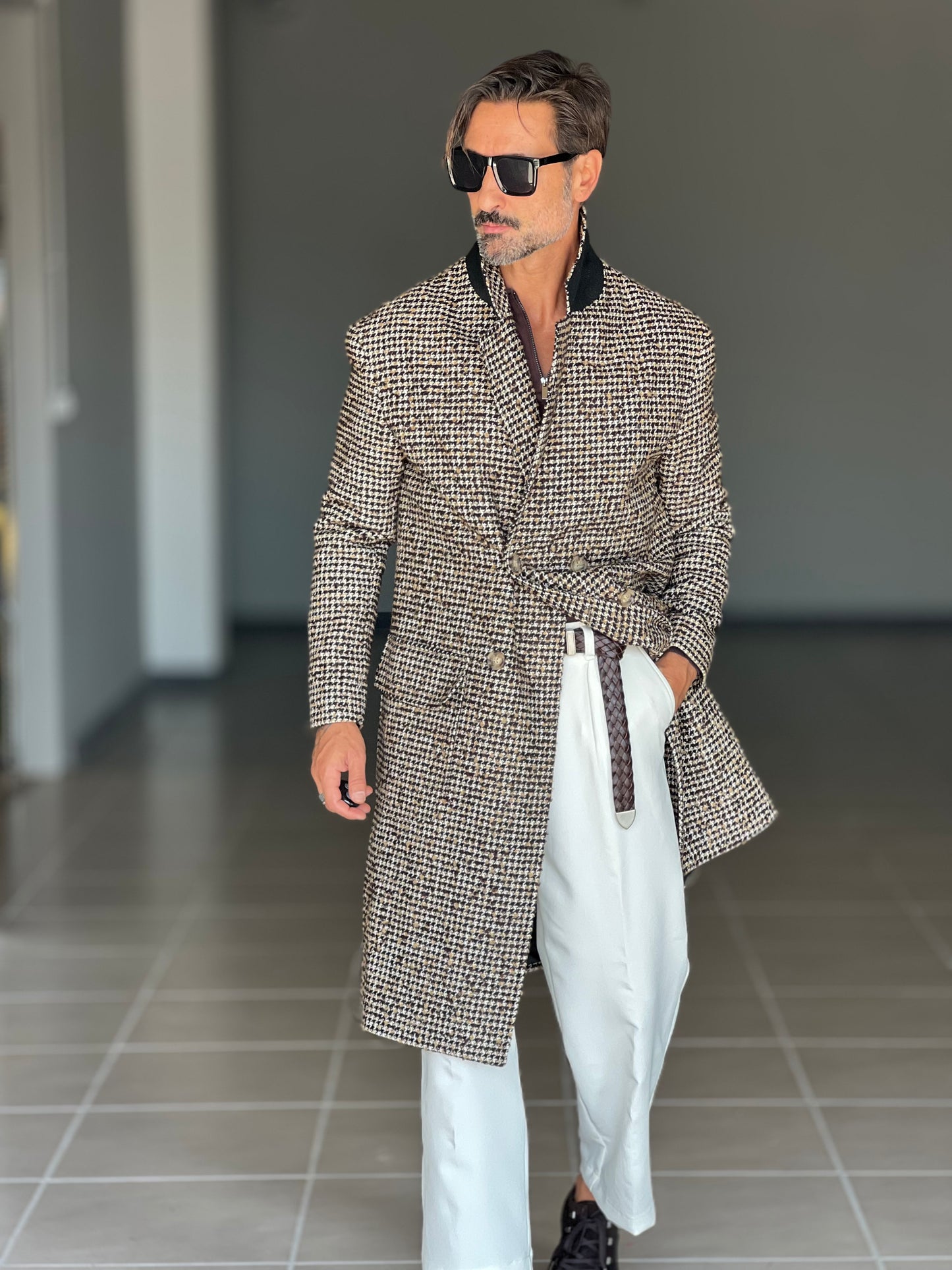 CAPPOTTO PIE DE POULE  MORO E CAMEL BL11 OVERSIZE LANA E MISTI