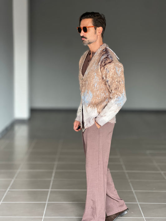 BEIGE COTTON OPEN CARDIGAN