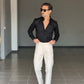 WHITE VISCOSE TROUSERS WITH REGULAR BOTTOM