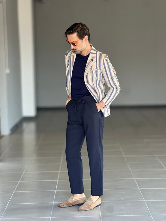 PANTALONE  PINCES BLU CREP DI  VISCOSA G PLAY INSERTO CINTURA 0025