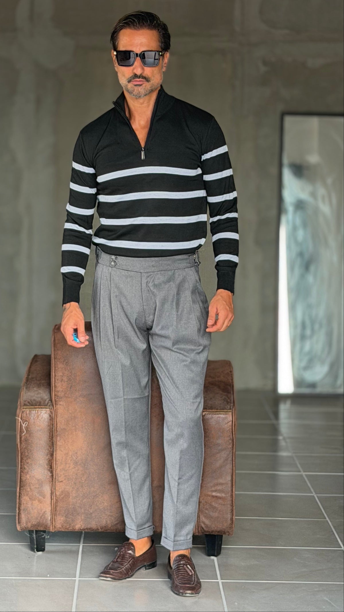 PANTALONE GRIGIO VITA ALTA PINCES VISCOSA  EFFETTO FLANELLA BATTUTA