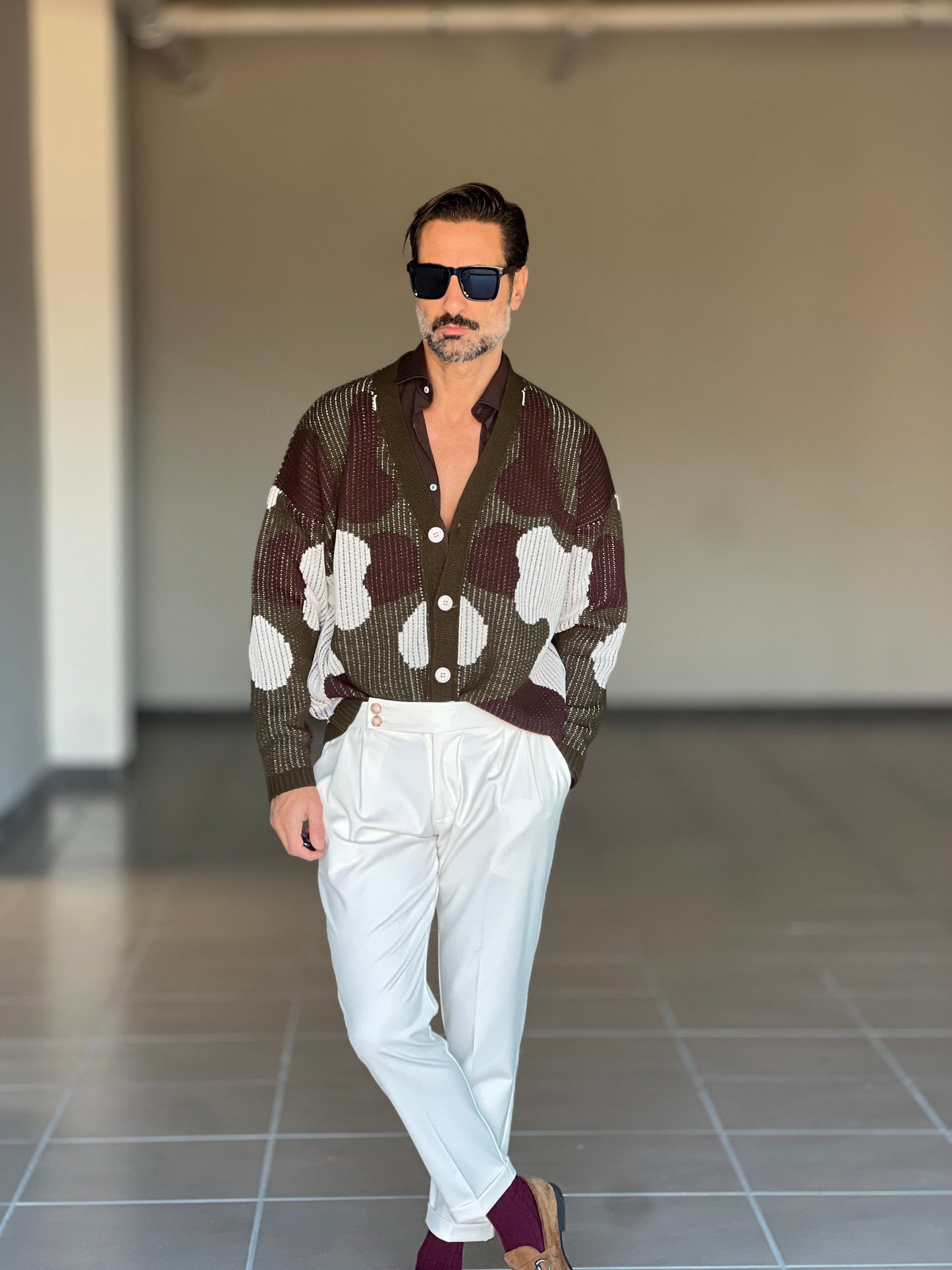 BEIGE COTTON OPEN CARDIGAN