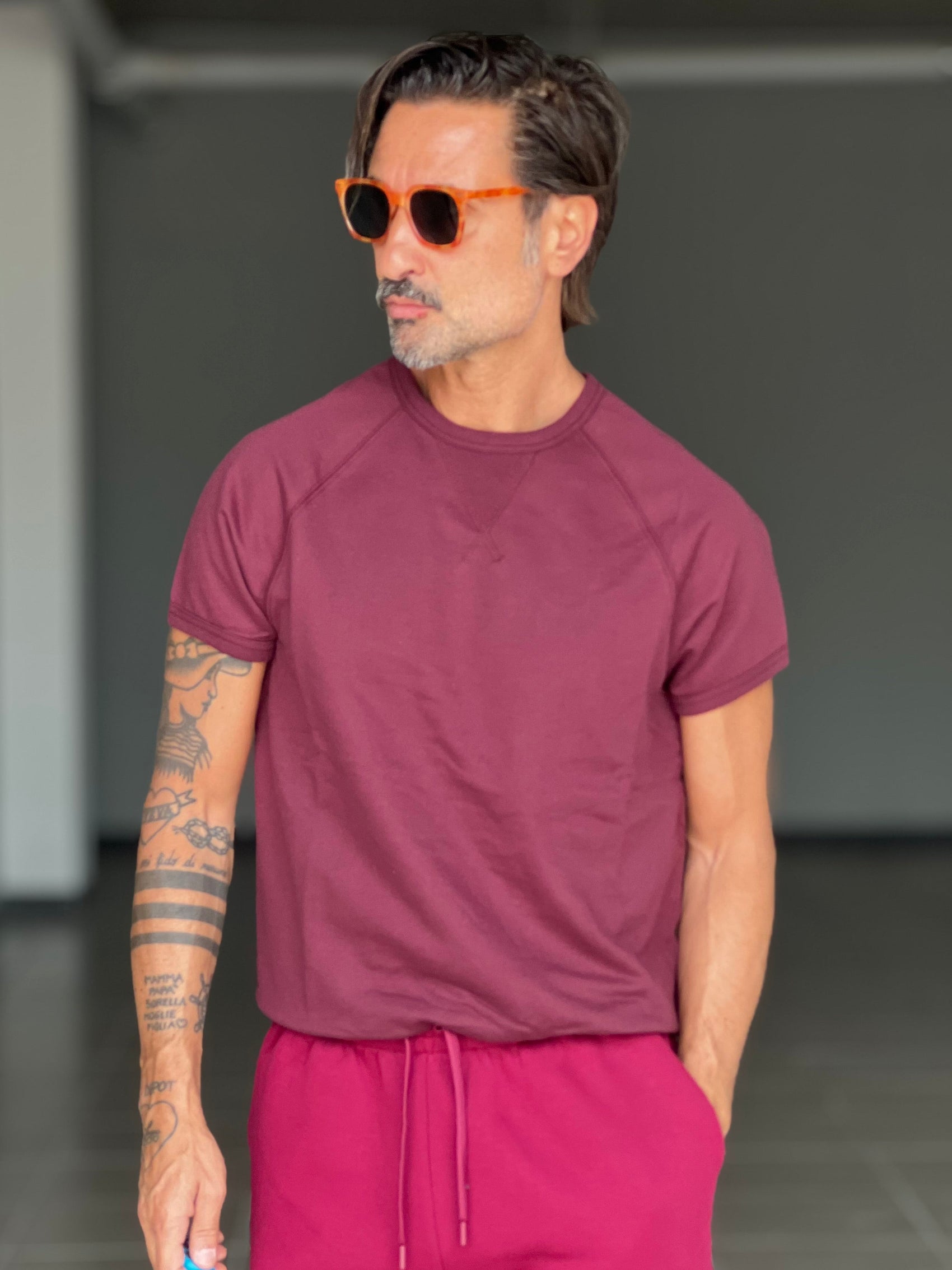 MAGLIA FELPA PRUGNA MEZZA MANICA