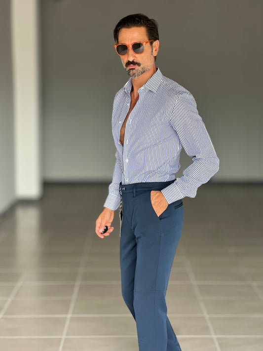 PANTALONE BLU  VISCOSA E MISTI GAMBA DRITTA TASCA AMERICA