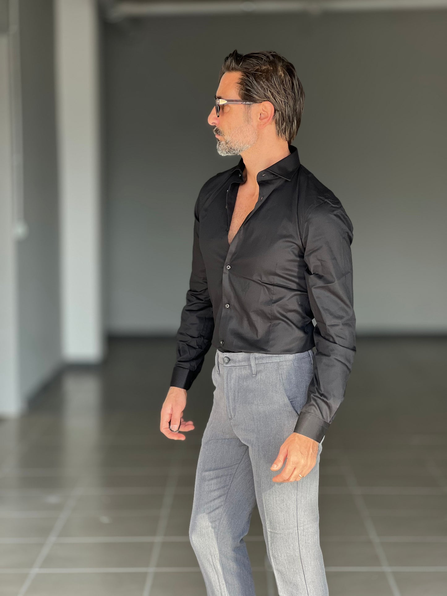 CAMICIA NERA   POPELINE DI COTONE STRECH