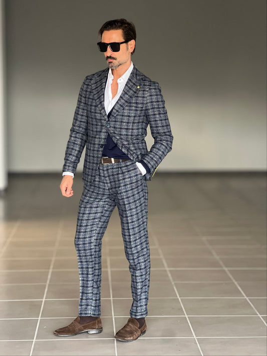 ABITO TARTAN BLU E GRIGIO