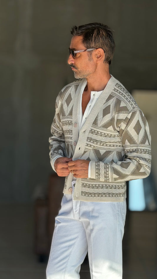 CARDIGAN  PANNA ETNICO CROP  FIT  PESANTE